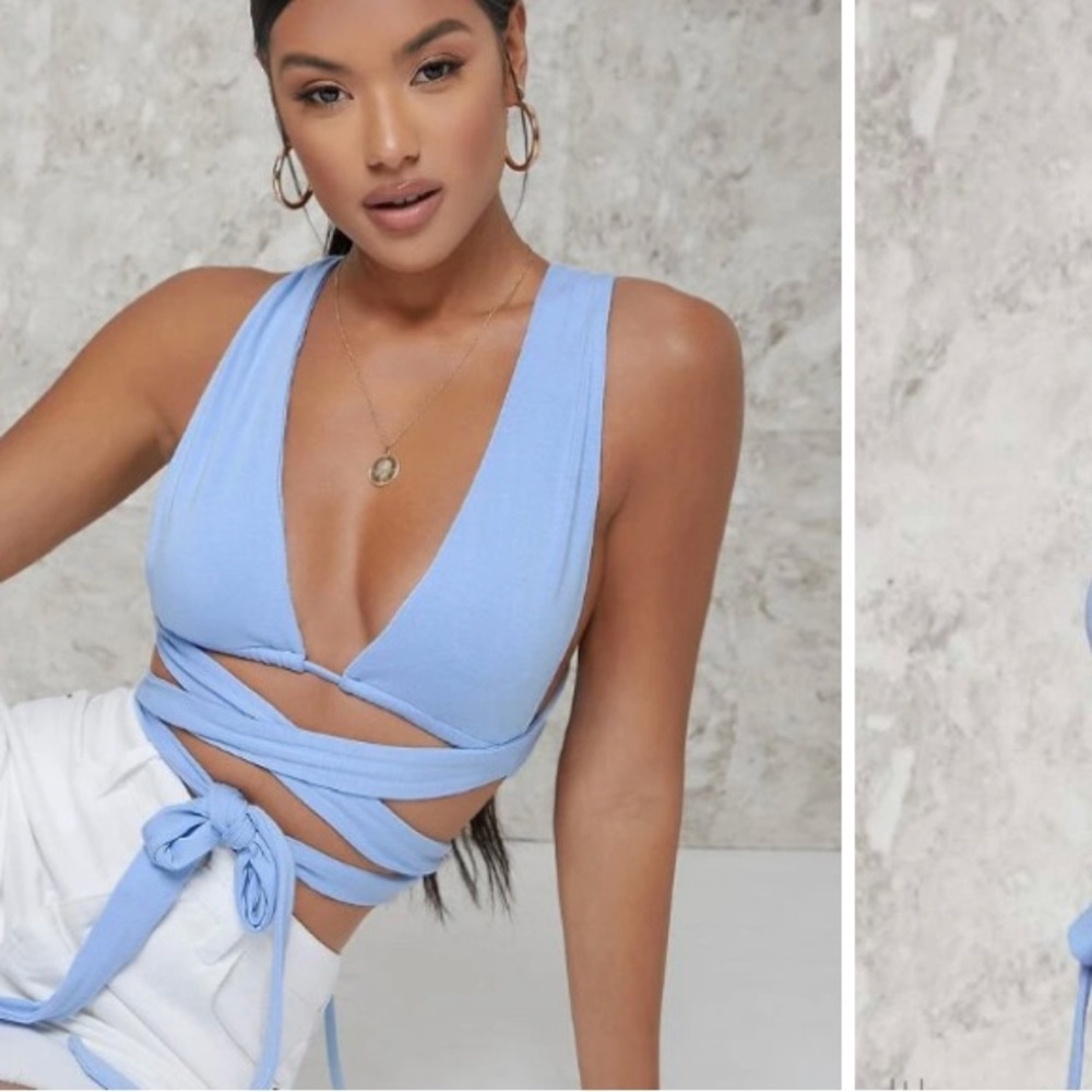 Blue Wrap Crop Top